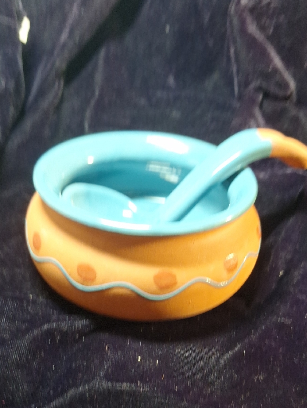 Himark terracotta salsa or guacamole Bowl with Ladle - Turquoise & Orange